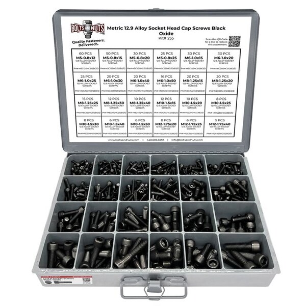 Boltsandnuts.Com Metric 12.9 Alloy Allen Socket Head Cap Screws Bolts Black Oxide Assortment - 453 PCS Assortment Kit #255 - main